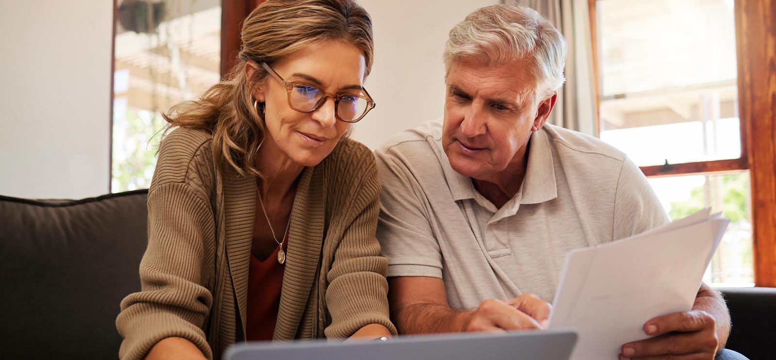 Mature couple going over finances
